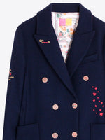 Load image into Gallery viewer, Liana Embroidered Love Wool Coat in Navy
