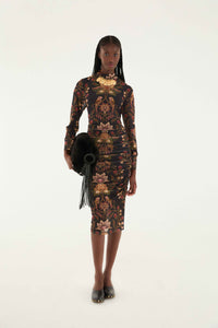 Berry Garden Tulle Midi Dress in Black