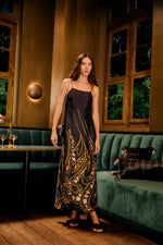 Load image into Gallery viewer, Garden Silhouette Slip Midi Dress in Black
