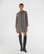 Load image into Gallery viewer, Geometric Print Shirt Dress in Black Combo
