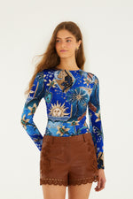 Load image into Gallery viewer, Mystical Jersey Blouse in Blue

