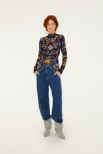 Load image into Gallery viewer, Golden Nature Jersey Blouse in Navy
