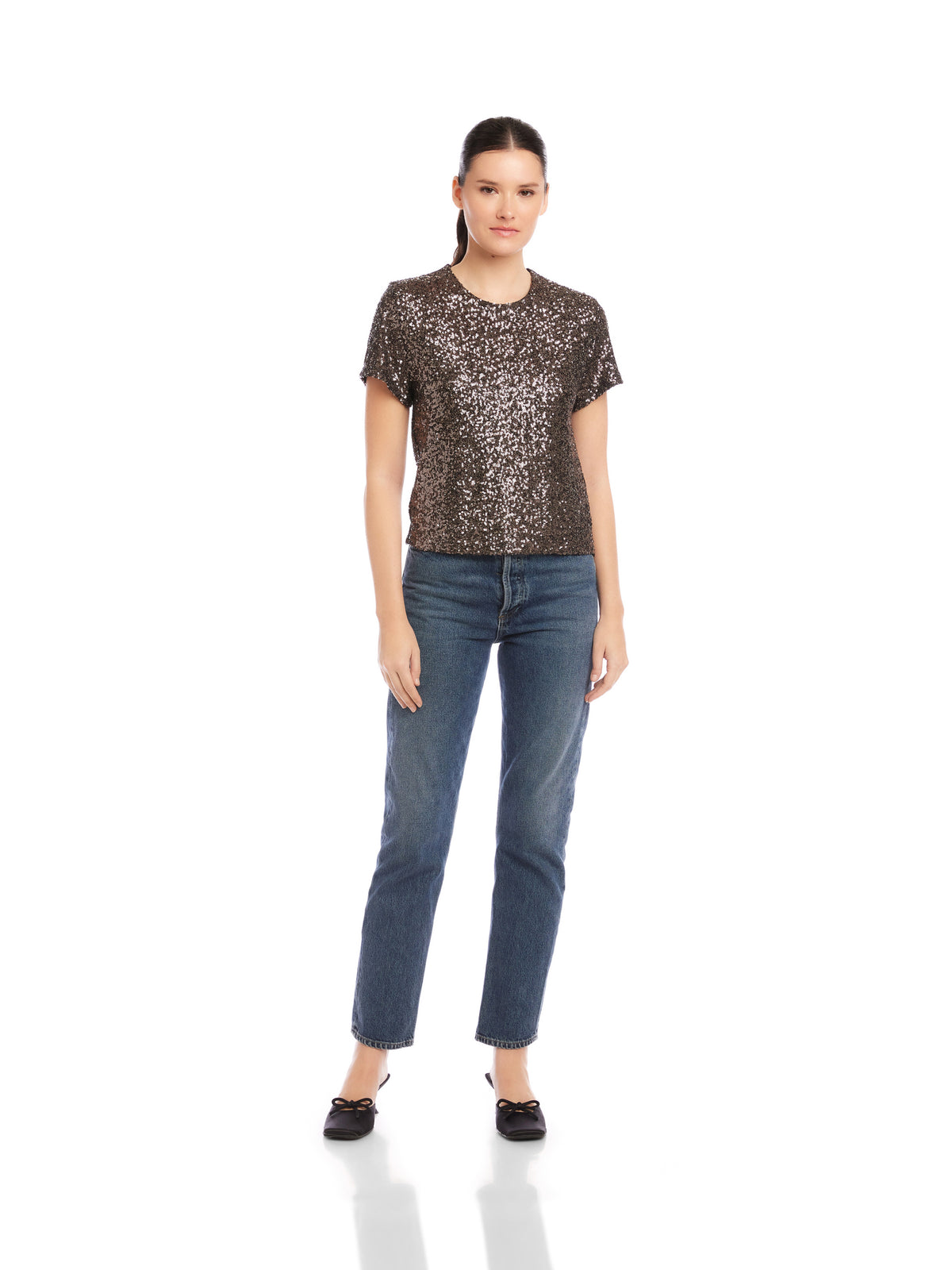 Stacey Sequin Top in Brown