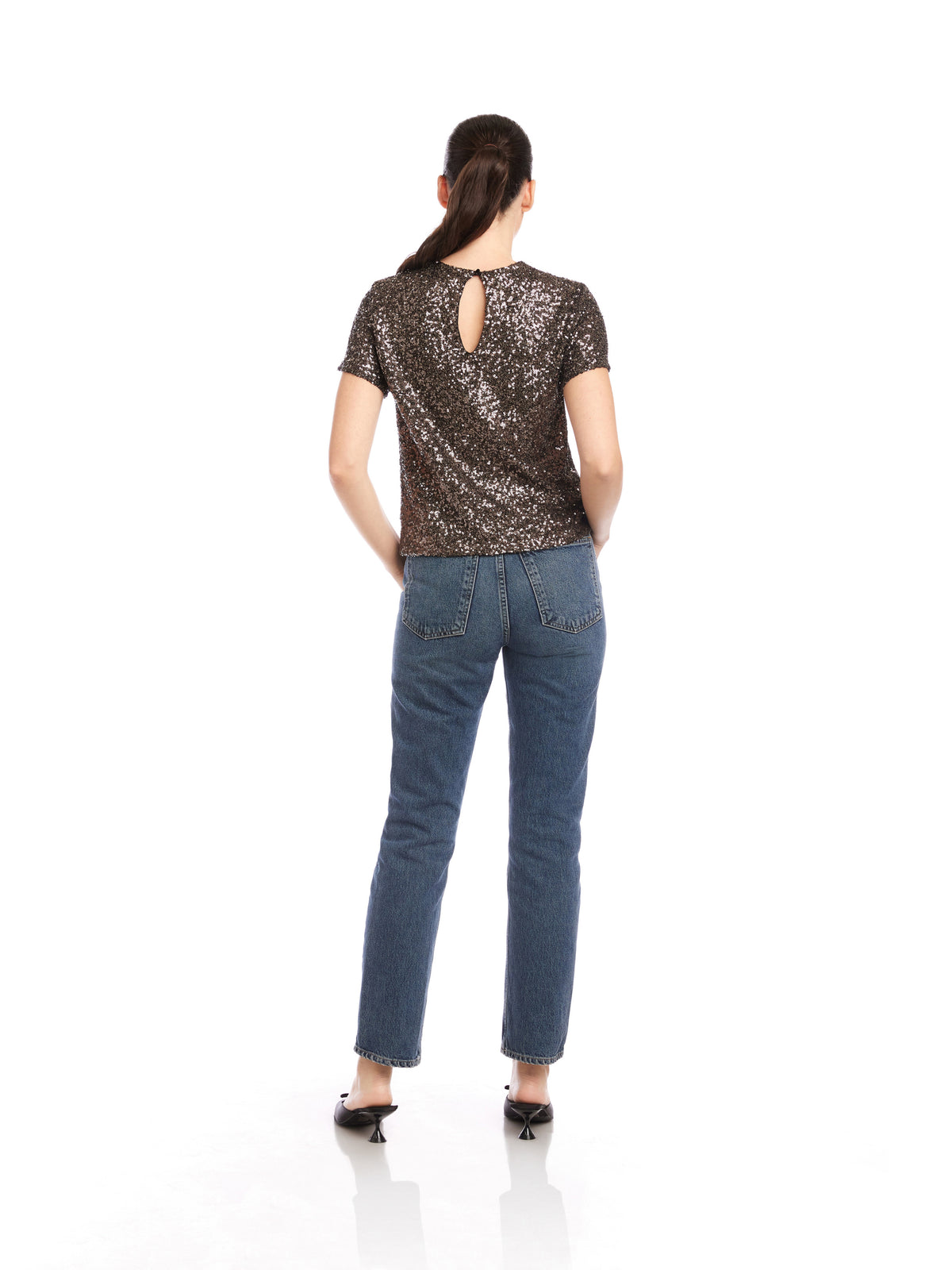 Stacey Sequin Top in Brown