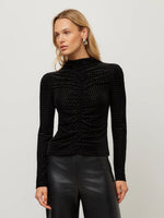 Load image into Gallery viewer, Selena Velvet Burnout Ruched Top in Black
