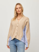 Load image into Gallery viewer, Celine Mixed Media Cardigan in Oatmeal
