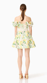 Load image into Gallery viewer, Hana Off The Shoulder Mini Dress in Yellow Multi
