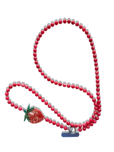 Hand-painted Strawberry Gemstone Crossbody Phone Chain in Red