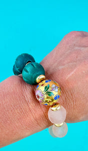 Pink and Green Cloisonné Bracelet