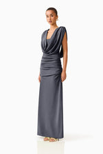 Load image into Gallery viewer, Marisol Cowl Neck Gown in Charcoal
