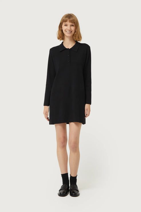 Collared Knit Short Dress in Black