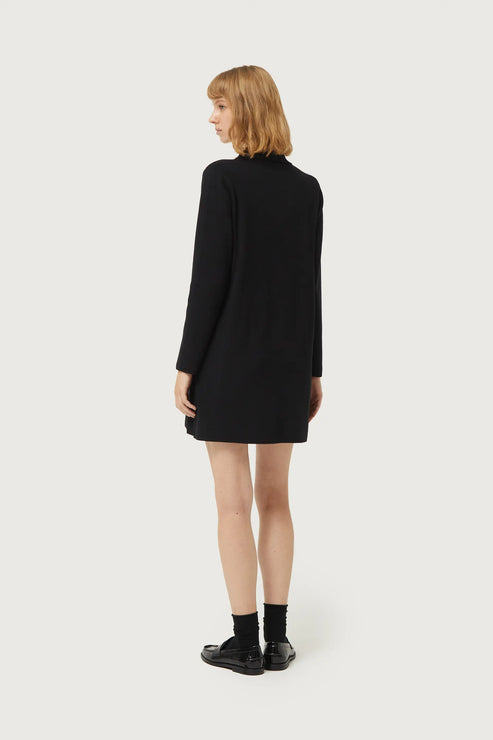 Collared Knit Short Dress in Black