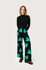 Load image into Gallery viewer, Knit Pant in Green Conversational Hearts
