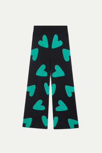 Knit Pant in Green Conversational Hearts