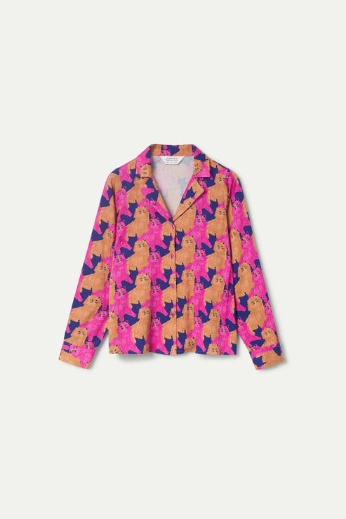 Cat Print Shirt in Pink