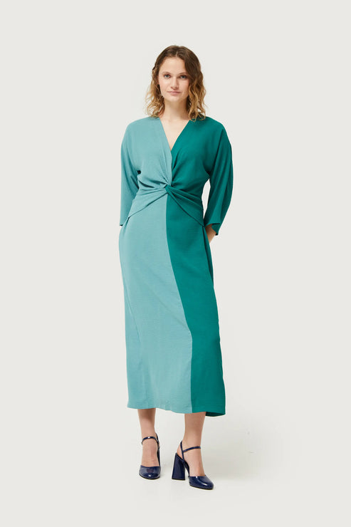 Colorblock Maxi Dress in Green/Teal