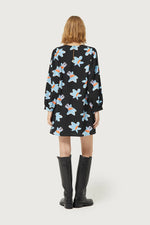 Load image into Gallery viewer, Crepe Short Dress in Blue Flowers
