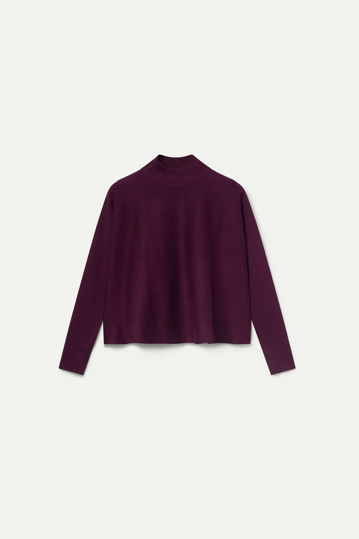 Mock Neck Flared Sweater in Purple