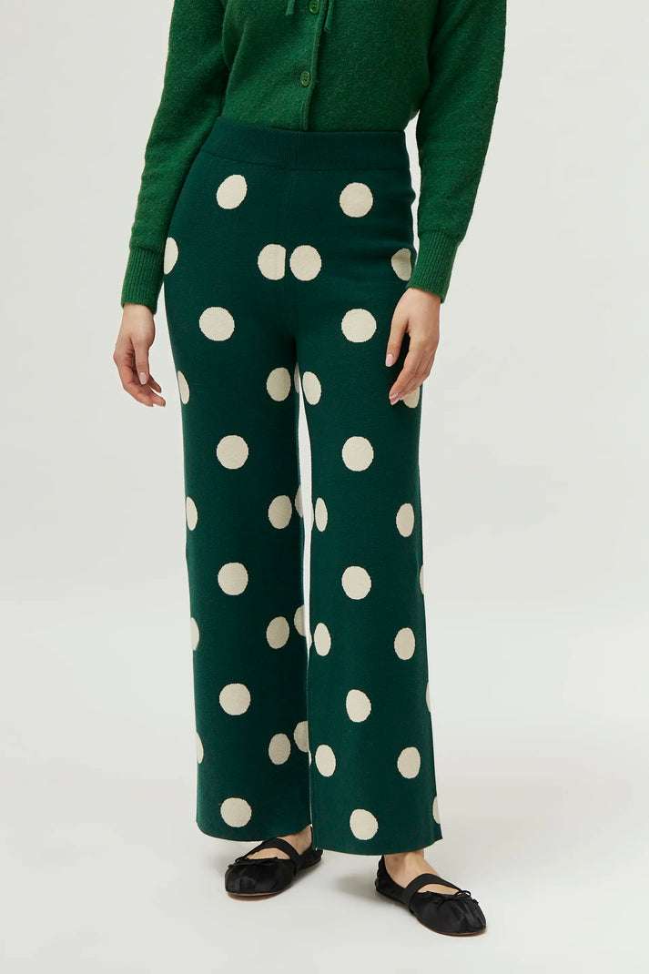 Polka Dot Knit Pant in Green