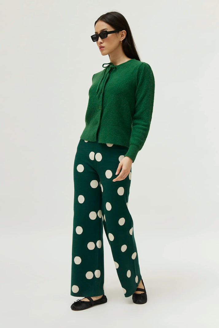 Polka Dot Knit Pant in Green