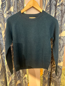 Cashmere Crop Crew in Dark Slate Blue