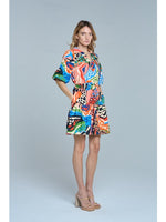 Load image into Gallery viewer, Printed Bubble Sleeve Mini Dress in Red Multi
