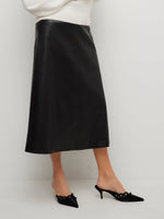 Load image into Gallery viewer, Bodie Faux Leather Midi Skirt in Black
