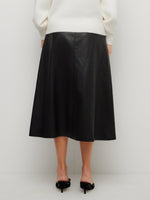 Load image into Gallery viewer, Bodie Faux Leather Midi Skirt in Black
