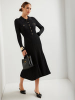 Load image into Gallery viewer, Ellie Ribbed Button-Up Sweater Dress in Black
