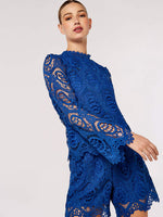 Load image into Gallery viewer, Scalloped Lace High Neck Top in Blue
