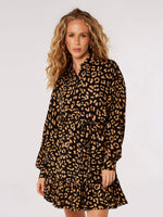 Load image into Gallery viewer, Leopard Print Shirt Dress in Black
