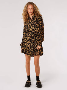 Leopard Print Shirt Dress in Black