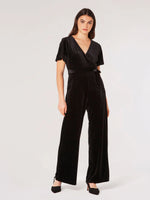 Load image into Gallery viewer, Flutter Sleeve Velvet Jumpsuit in Black
