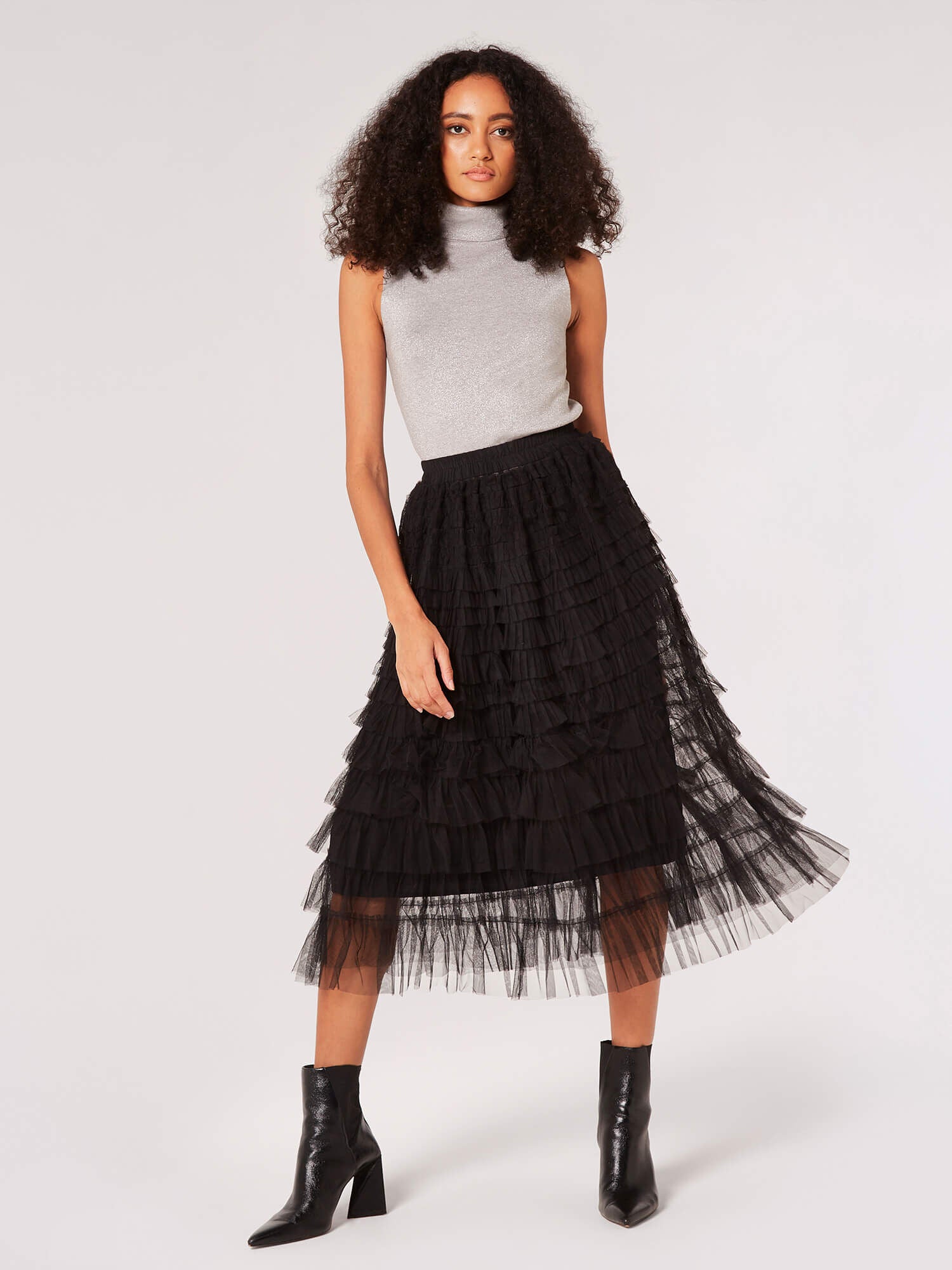 Tiered Tulle Skirt in Black