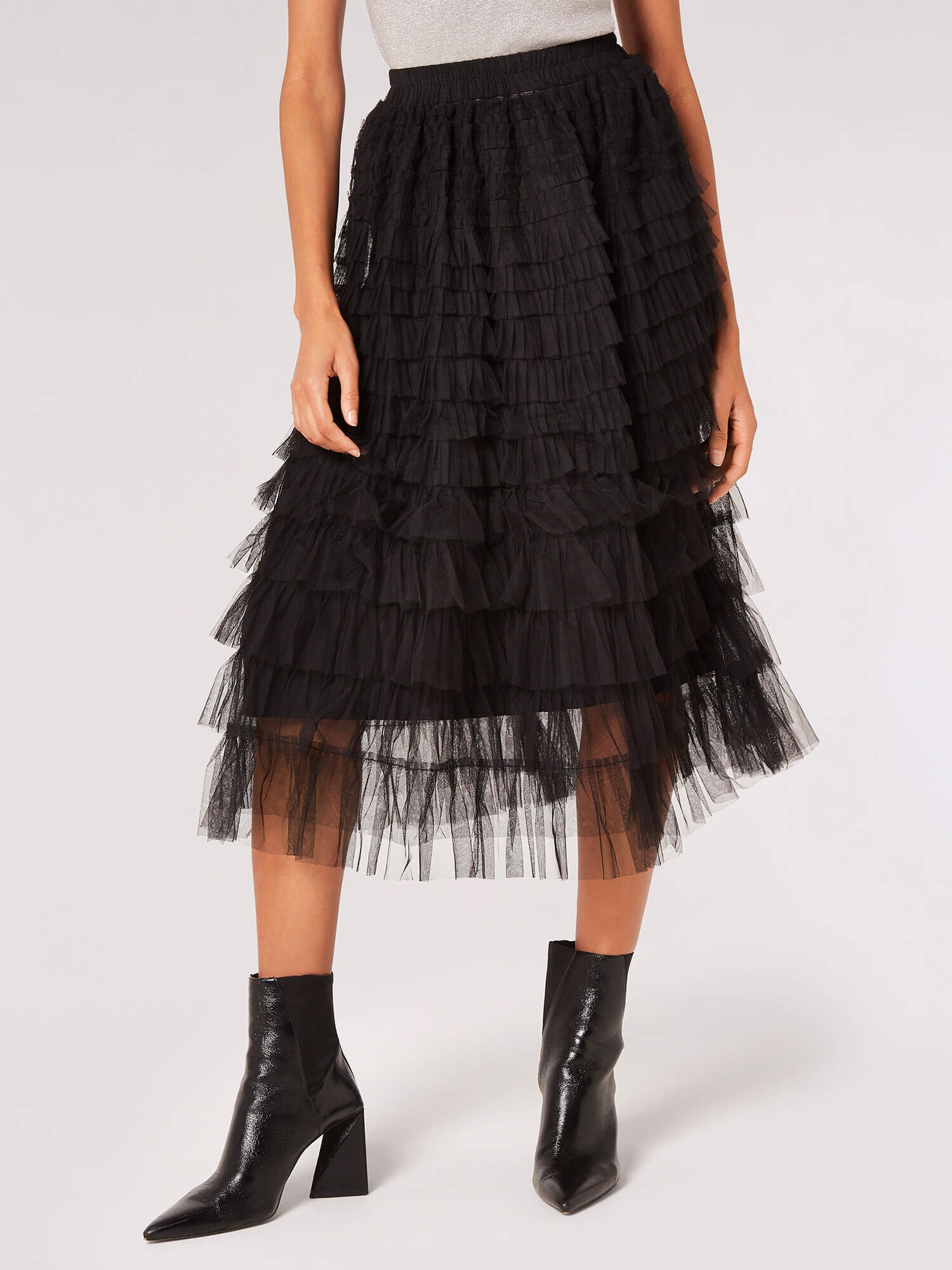 Tiered Tulle Skirt in Black