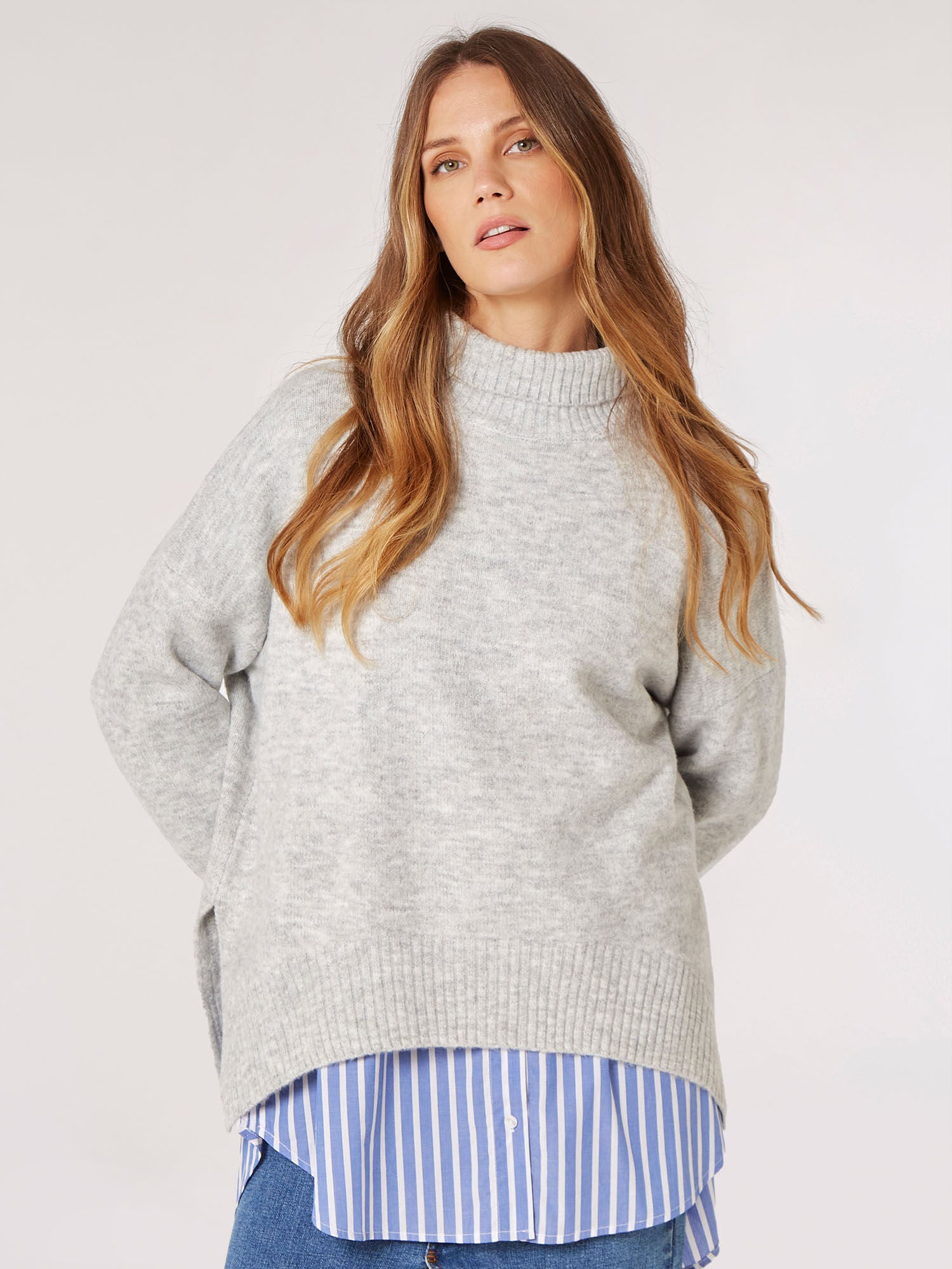 Chunky Turtleneck Sweater in Heather Grey