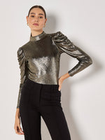 Load image into Gallery viewer, Ruched Sleeve Metallic Top in Gold
