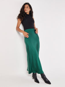 Bias Cut Maxi Slip Skirt in Green