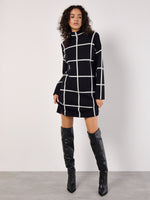 Load image into Gallery viewer, Windowpane Sweater Dress in Black
