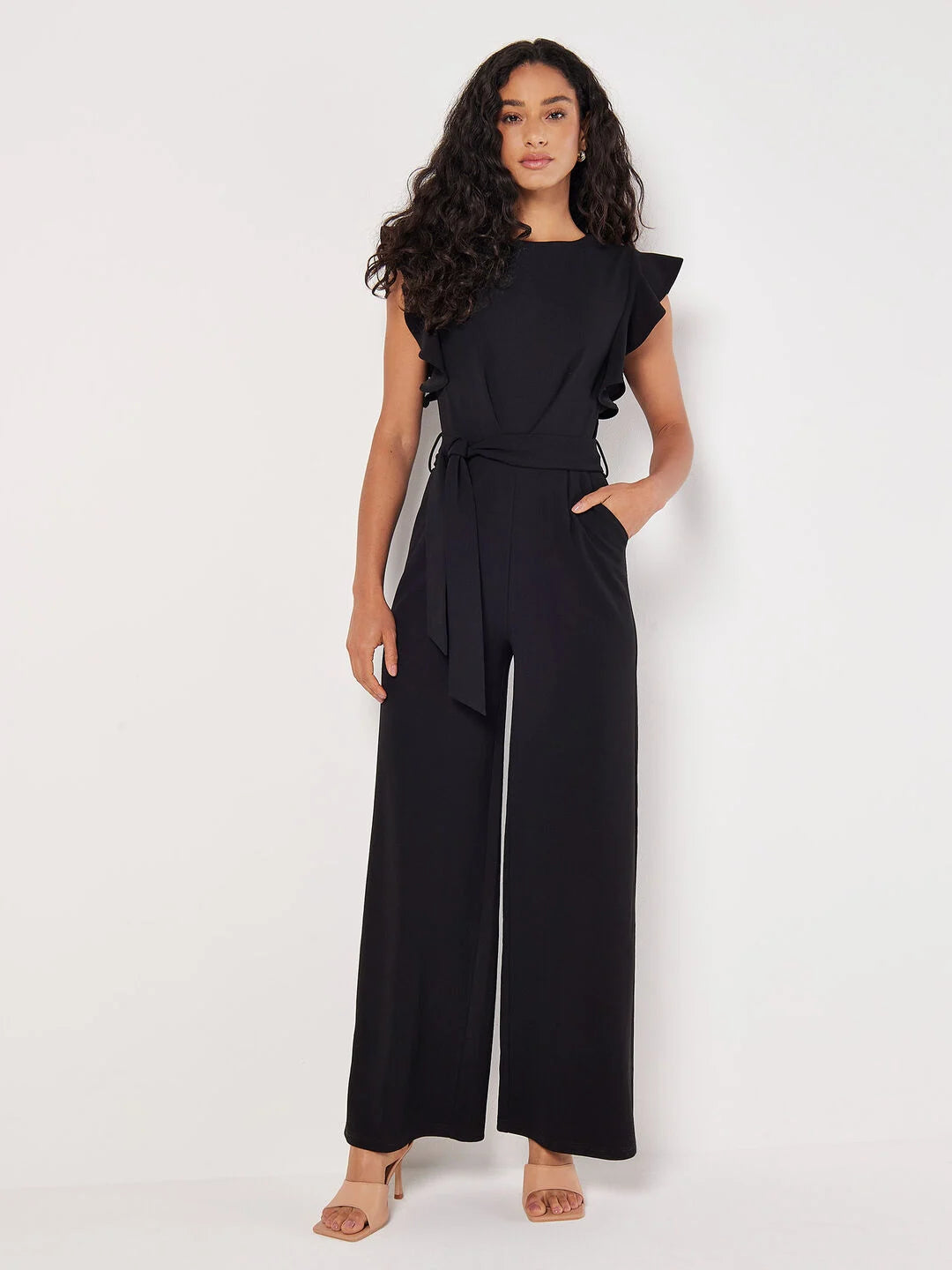 Ruffle Sleeve Jumpsuit in Black