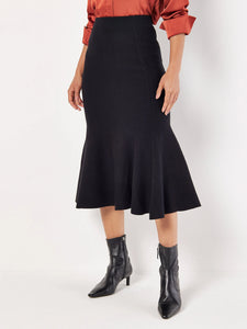 Fluted Knit Midi Skirt in Black