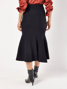 Fluted Knit Midi Skirt in Black