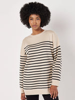 Load image into Gallery viewer, Striped Knit Tunic Sweater in Stone/Black
