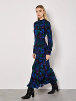 Load image into Gallery viewer, Floral High Neck Maxi Dress in Blue
