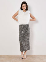 Load image into Gallery viewer, Sequin Midi Skirt in Grey
