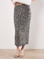 Load image into Gallery viewer, Sequin Midi Skirt in Grey
