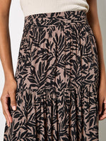 Load image into Gallery viewer, Tiered Leaf Print Maxi Skirt in Brown
