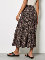 Load image into Gallery viewer, Tiered Leaf Print Maxi Skirt in Brown
