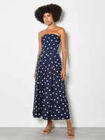 Load image into Gallery viewer, Polka Dot Bow Back Wide Leg Jumpsuit in Navy
