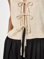 Load image into Gallery viewer, Tie Front Linen Blend Vest in Stone
